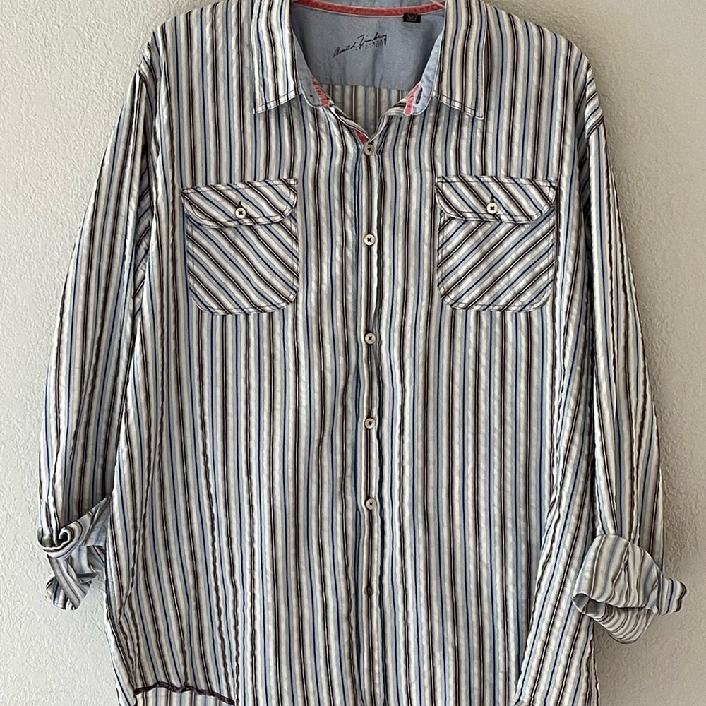 Men's Striped Blue and White Shirt